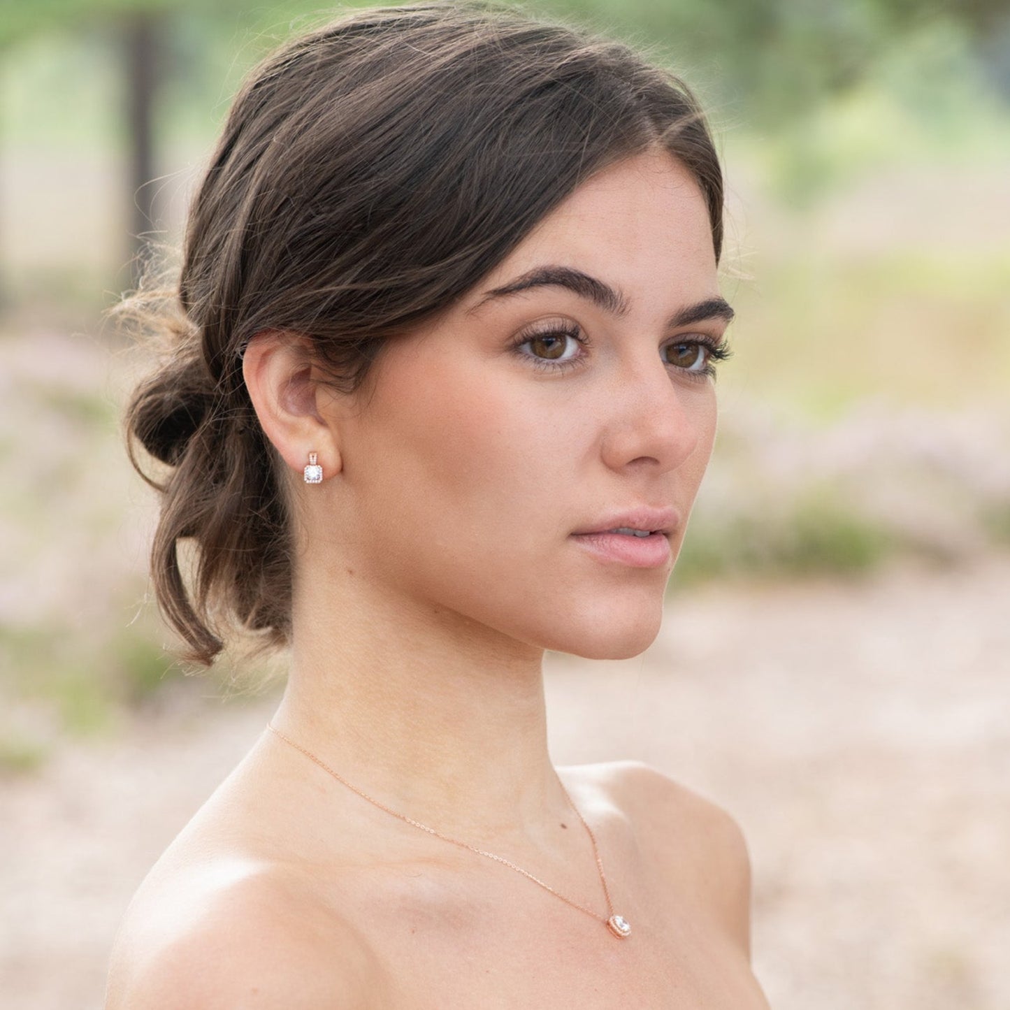 CZ Square Earrings & Necklace Set