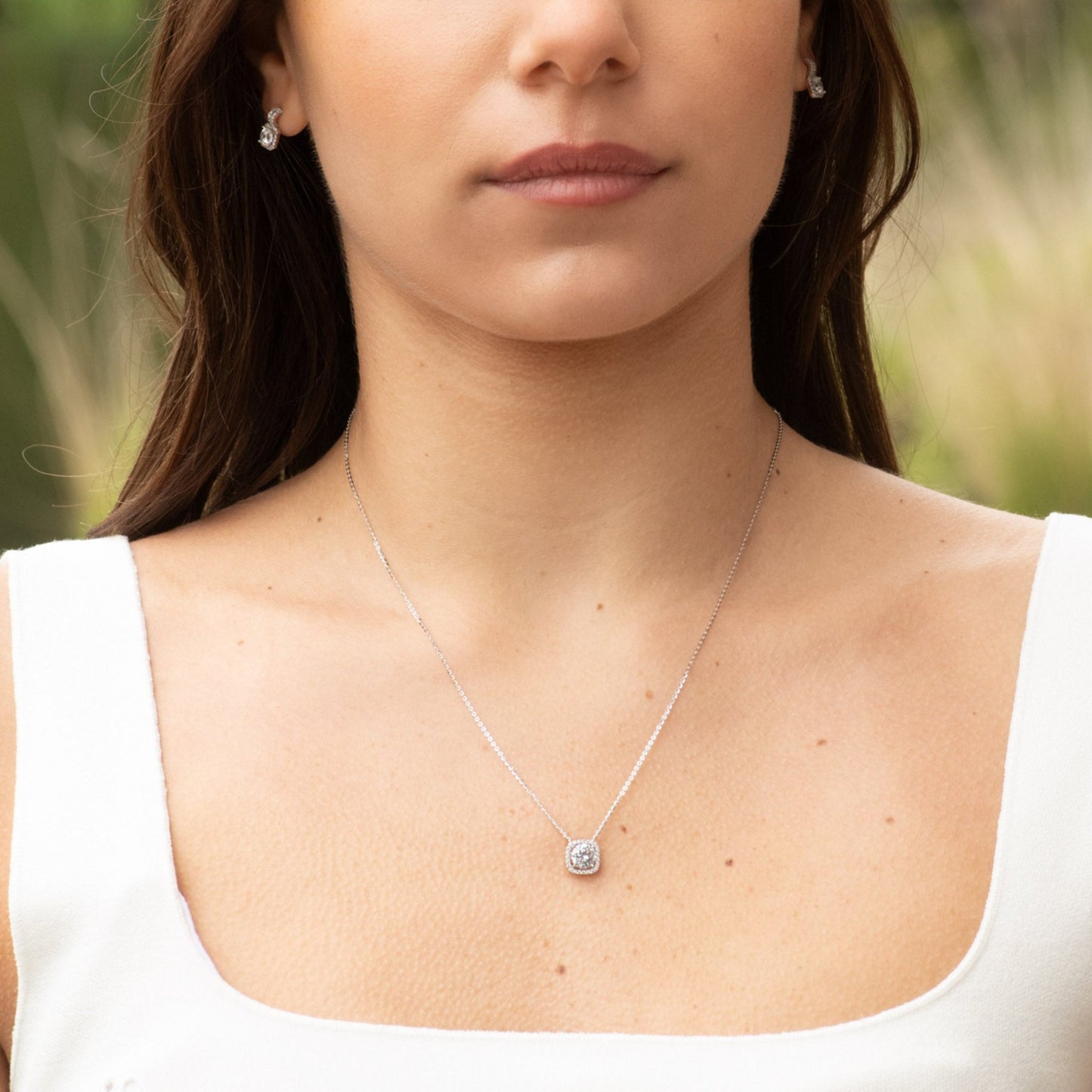 CZ Square Earrings & Necklace Set