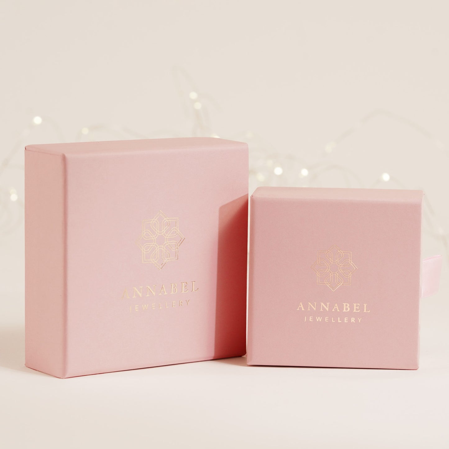 Two pink boxes with 'Annabel Jewellery' logo on a light background