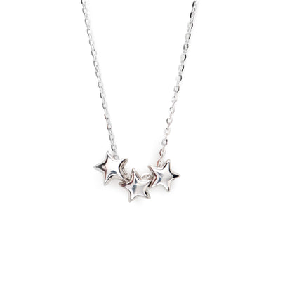 Silver 30th birthday necklace with three star pendants on a chain
