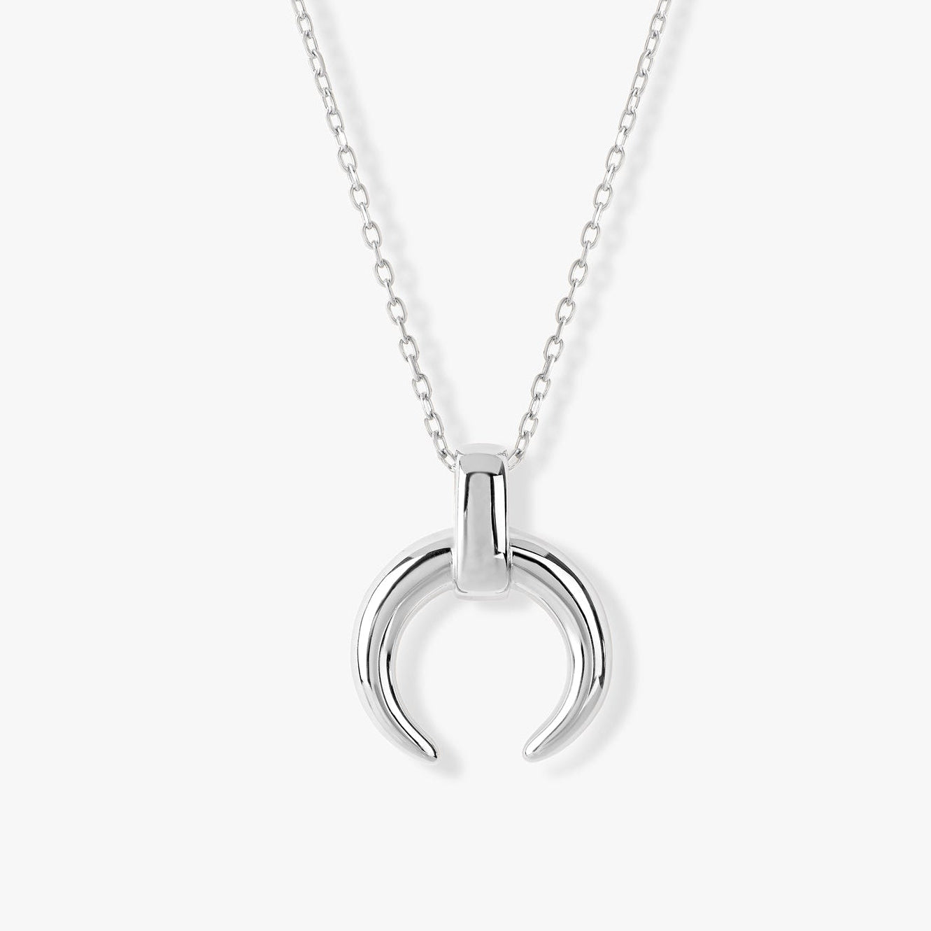 Silver crescent moon pendant necklace with bail on fine chain