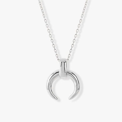 Silver crescent moon pendant necklace with bail on fine chain