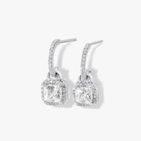 Sterling silver square drop earrings with pavé frame and square crystal drop