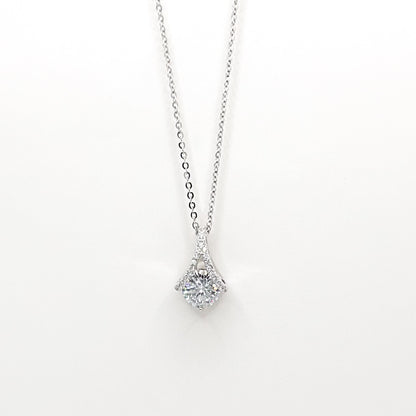 Silver-tone necklace with round halo gemstone pendant and delicate chain