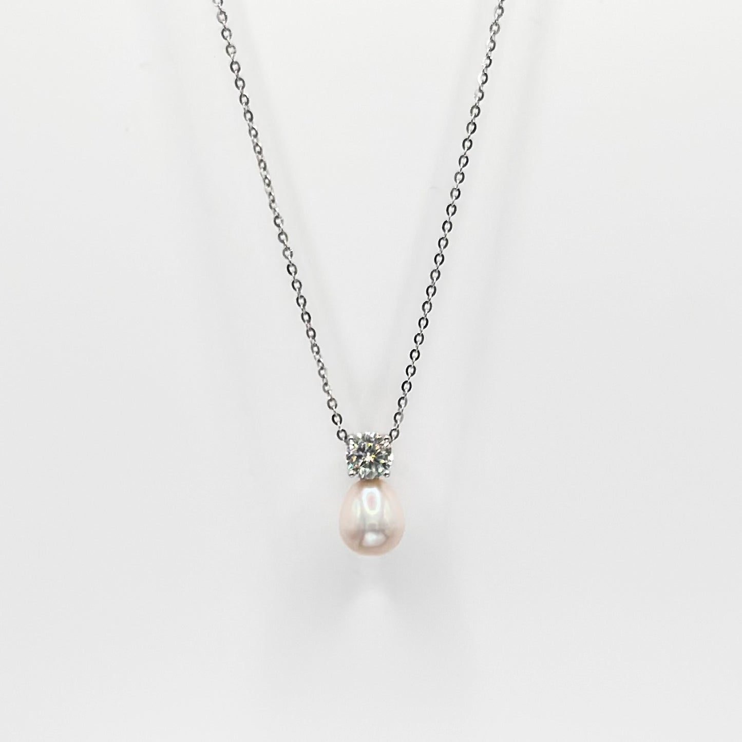 Freshwater Pearl and Moissanite Diamond Necklace and Earring Set
