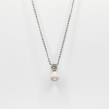 Freshwater Pearl and Moissanite Diamond Necklace and Earring Set