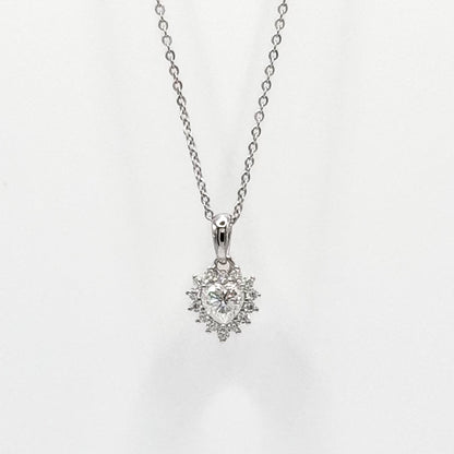 Silver-tone necklace with heart pendant and faceted stones on link chain