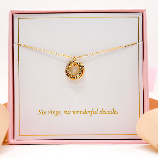 Gold 60th birthday necklace with round pendant and delicate chain