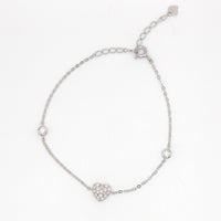 Moissanite diamond heart bracelet with silver chain and round accent stones