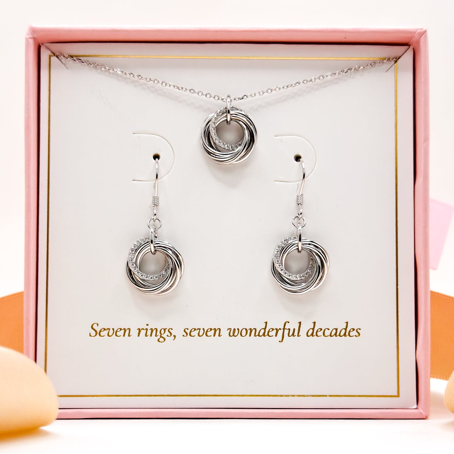 70th Birthday 7 rings for 7 decades Jewellery Gift Set