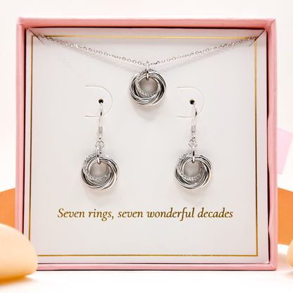70th Birthday 7 rings for 7 decades Jewellery Gift Set