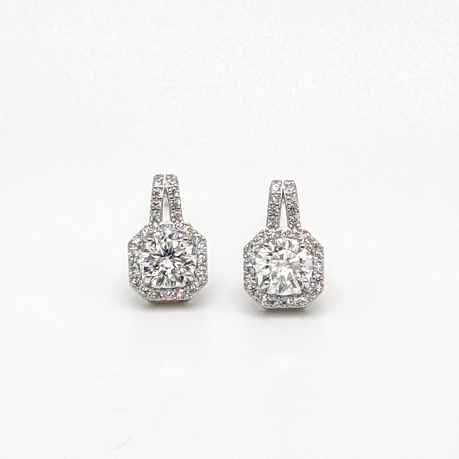 Lab-grown diamond stud earrings, cushion halo with prong settings