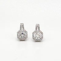 Lab-grown diamond stud earrings, cushion halo with prong settings