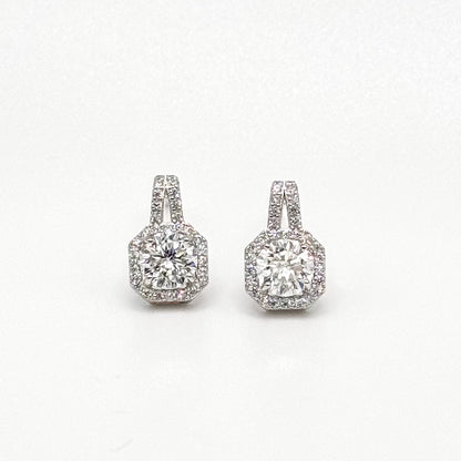 Lab-grown diamond stud earrings, cushion halo with prong settings