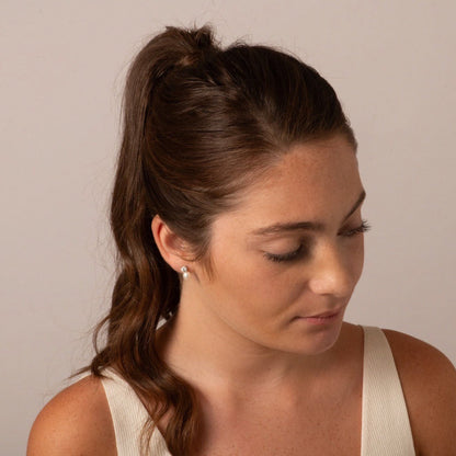 Freshwater pearl and lab-grown diamond drop earring, side profile