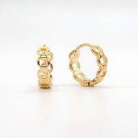 Gold chain-link huggie hoop earrings with hinged clasp, small round hoop