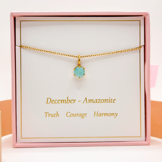 Gold-tone chain necklace with round turquoise amazonite pendant