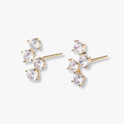Four-stone stud earrings with round clear gems on gold-tone posts