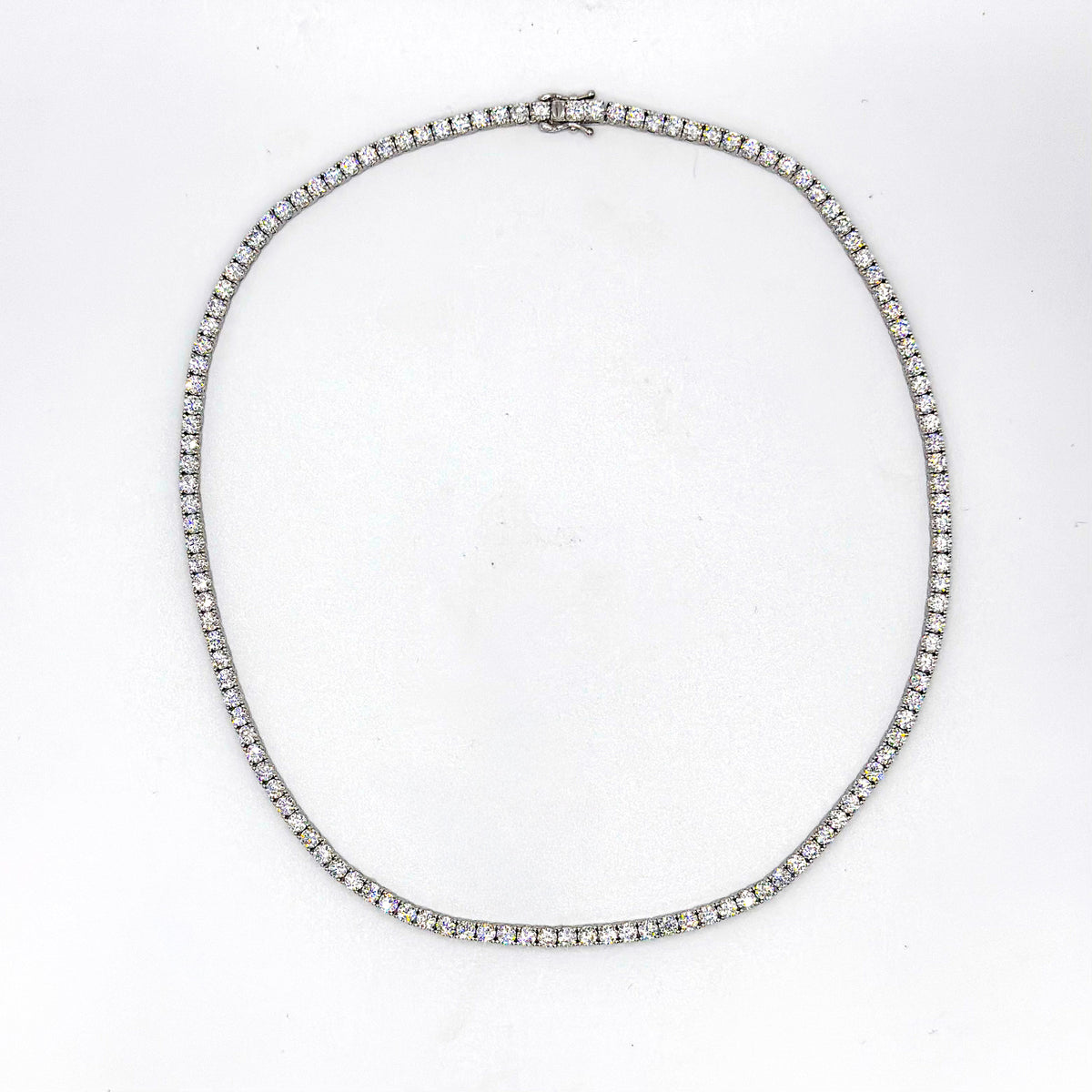 Moissanite tennis necklace with round stones and clasp