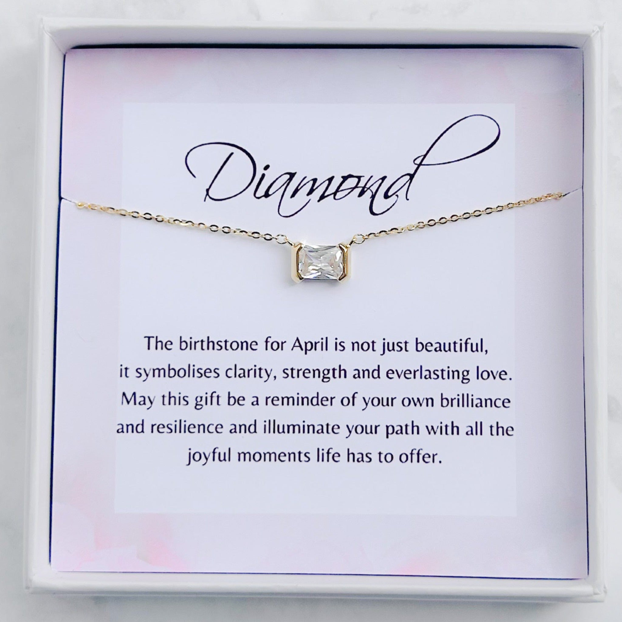 April Diamond Birthstone CZ Baguette Necklace