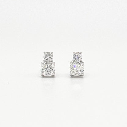 Rectangular cluster stud earrings with clear moissanite stones