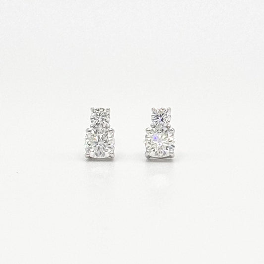 Moissanite stud earrings, pair of clustered clear stones