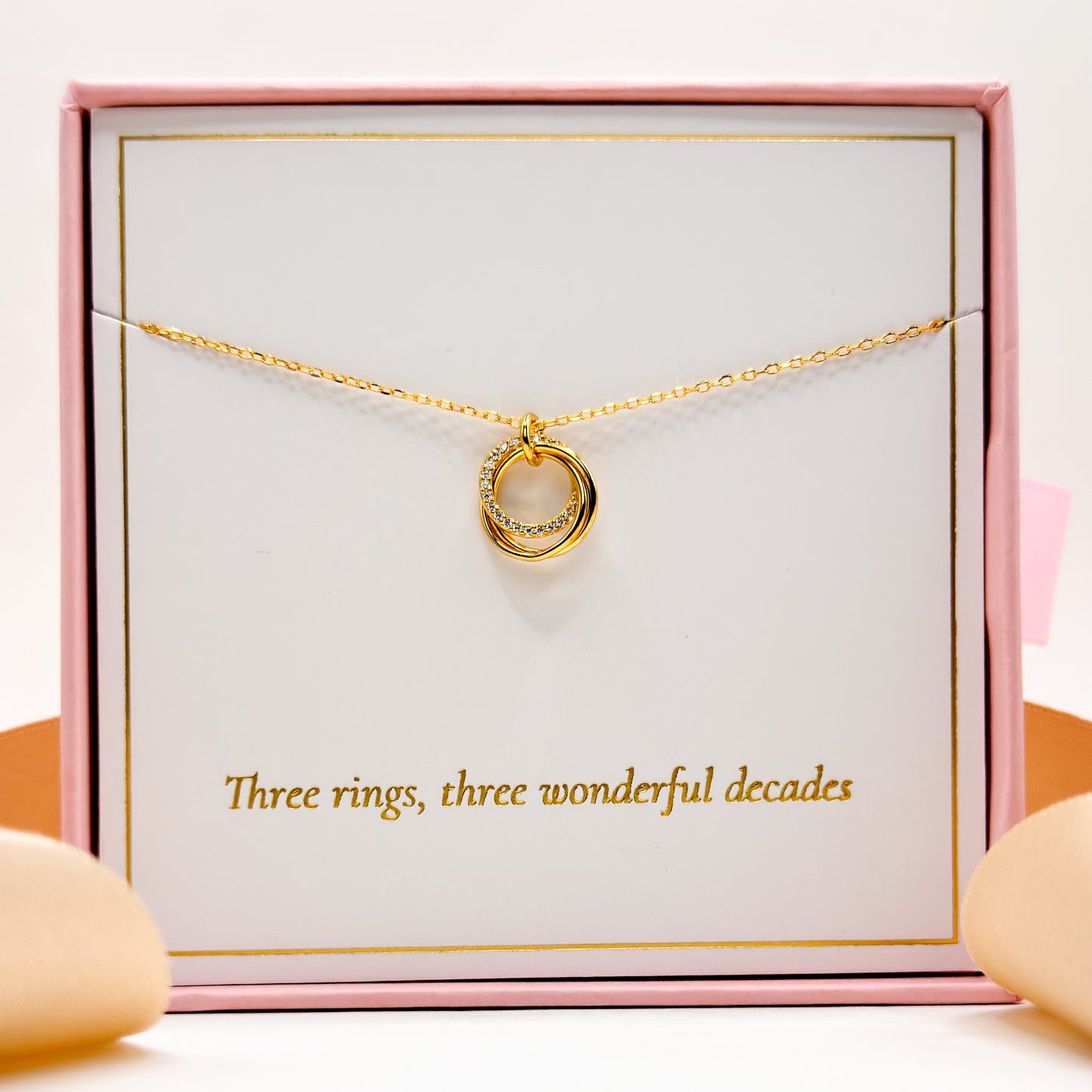 30th birthday necklace in gift box with gold chain and round ring pendant