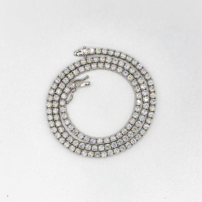 Moissanite tennis necklace coiled in a round shape with round stone settings