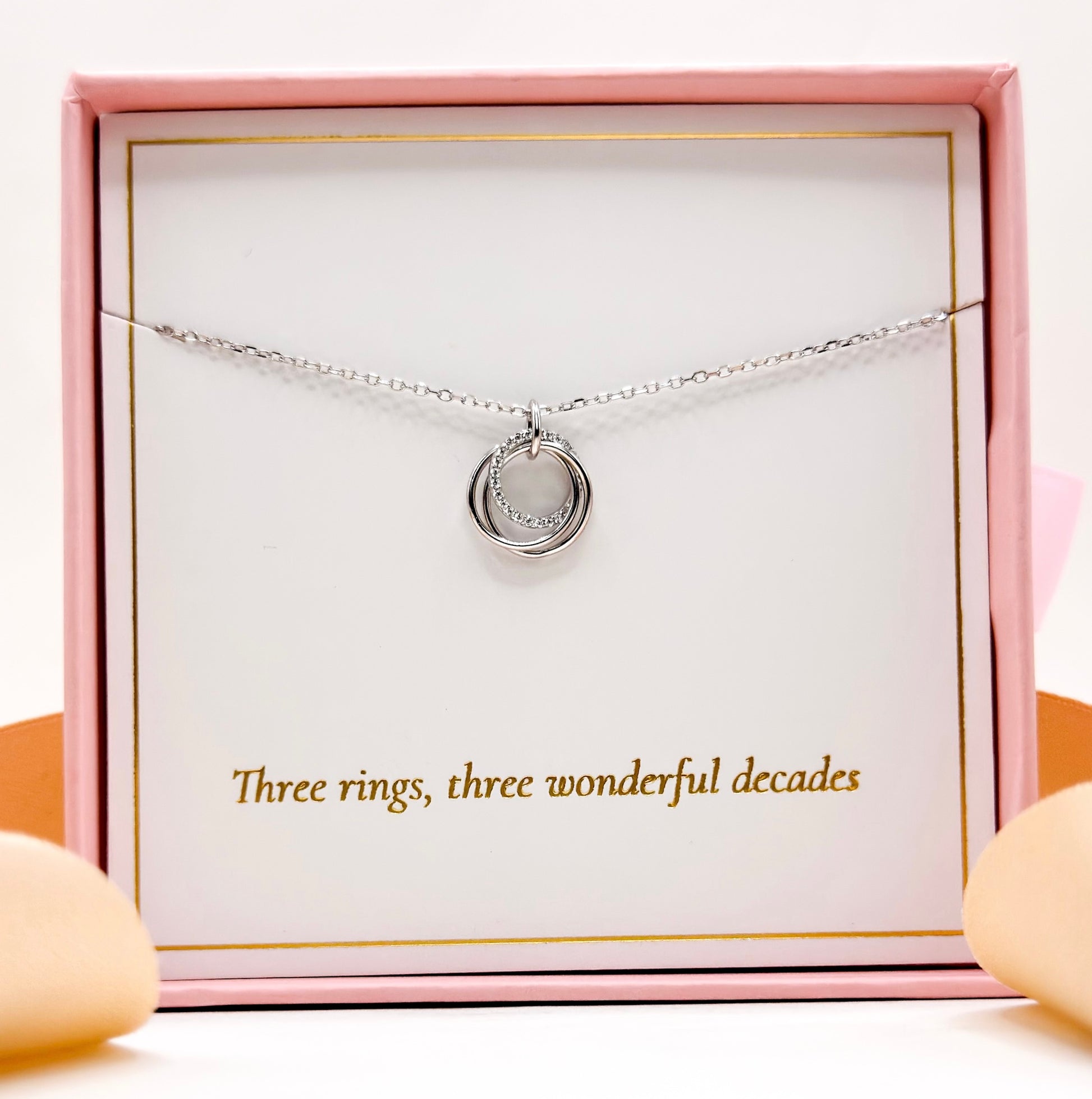 30th birthday necklace in gift box with silver chain and round ring pendant