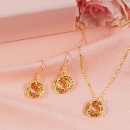 Gold hoop charm earrings and matching pendant necklace set