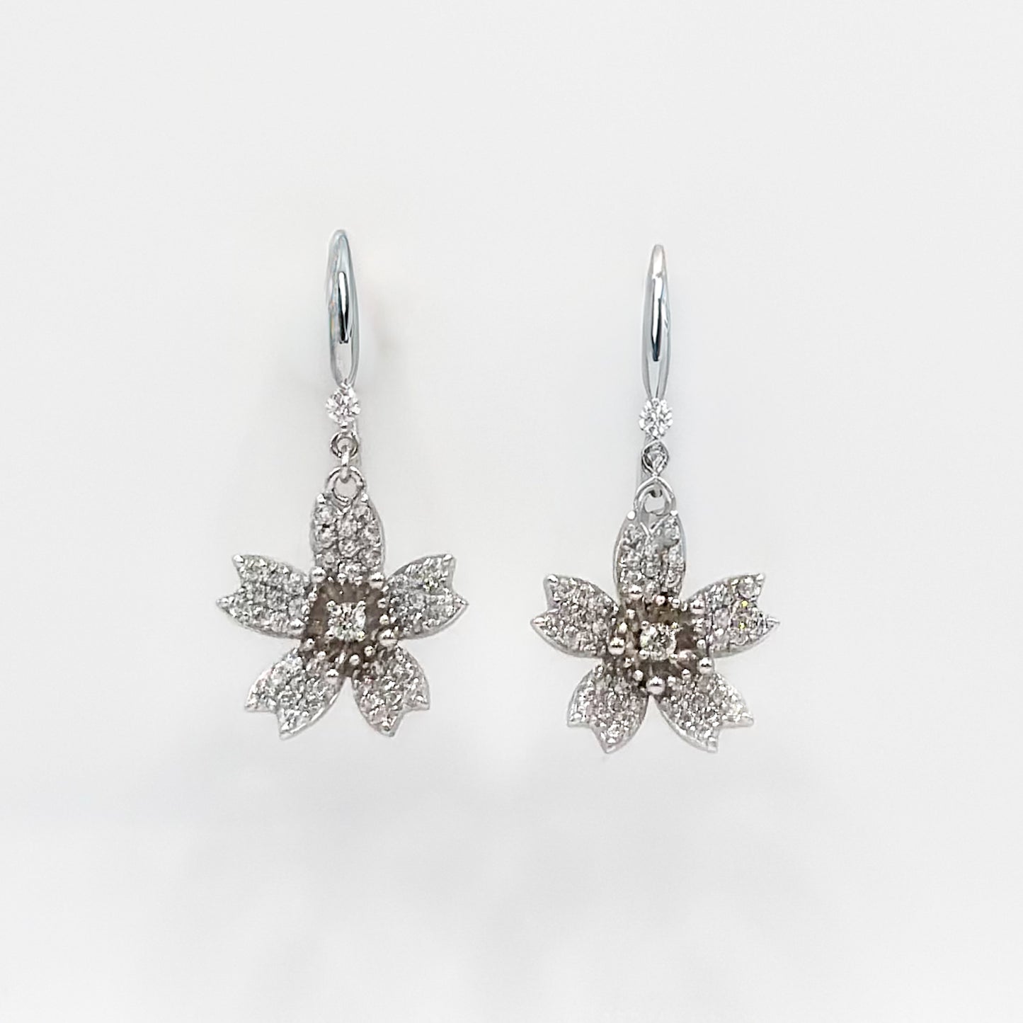 Sterling silver flower drop earrings, starburst flower with textured sparkle dangle