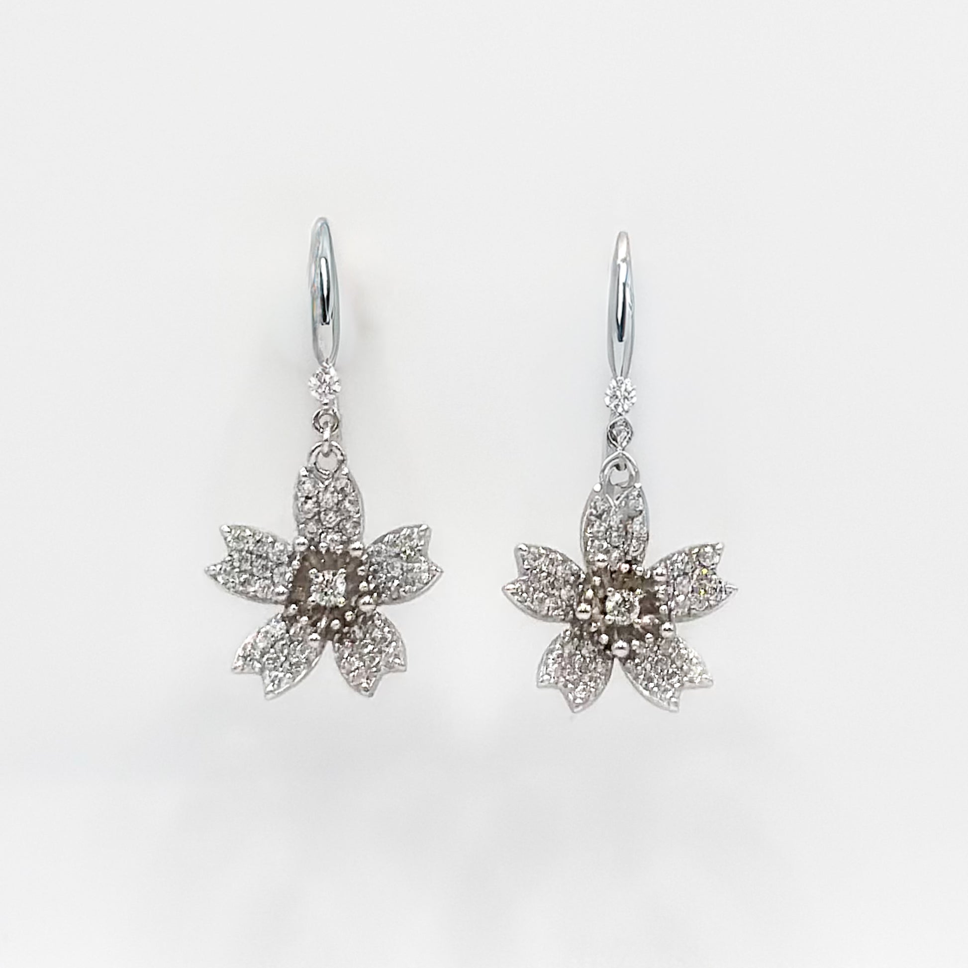 Sterling silver flower drop earrings, starburst flower with textured sparkle dangle