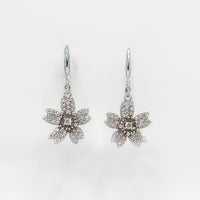 Sterling silver flower drop earrings, starburst flower with textured sparkle dangle