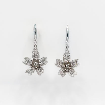Sterling silver flower drop earrings, starburst flower with textured sparkle dangle