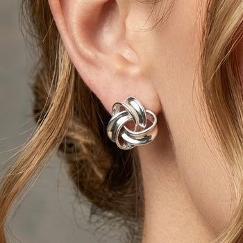 Chunky sterling silver knot earring with interlocked loops