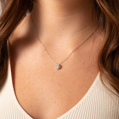 Lab-grown moissanite necklace with square pendant on fine chain