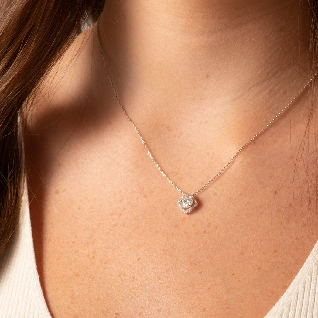 Moissanite diamond necklace with small heart-shaped pendant