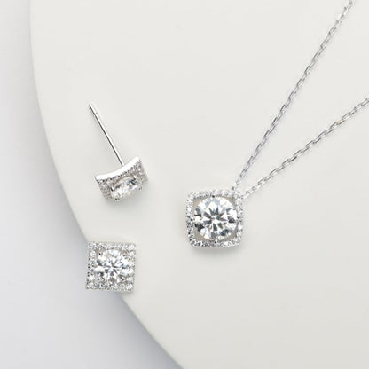 Lab-grown moissanite necklace with square pendant and link chain