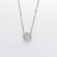 Circle pendant moissanite necklace with silver-tone chain and round stone cluster