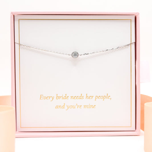 Silver solitaire moissanite bracelet with a round center stone on a fine chain