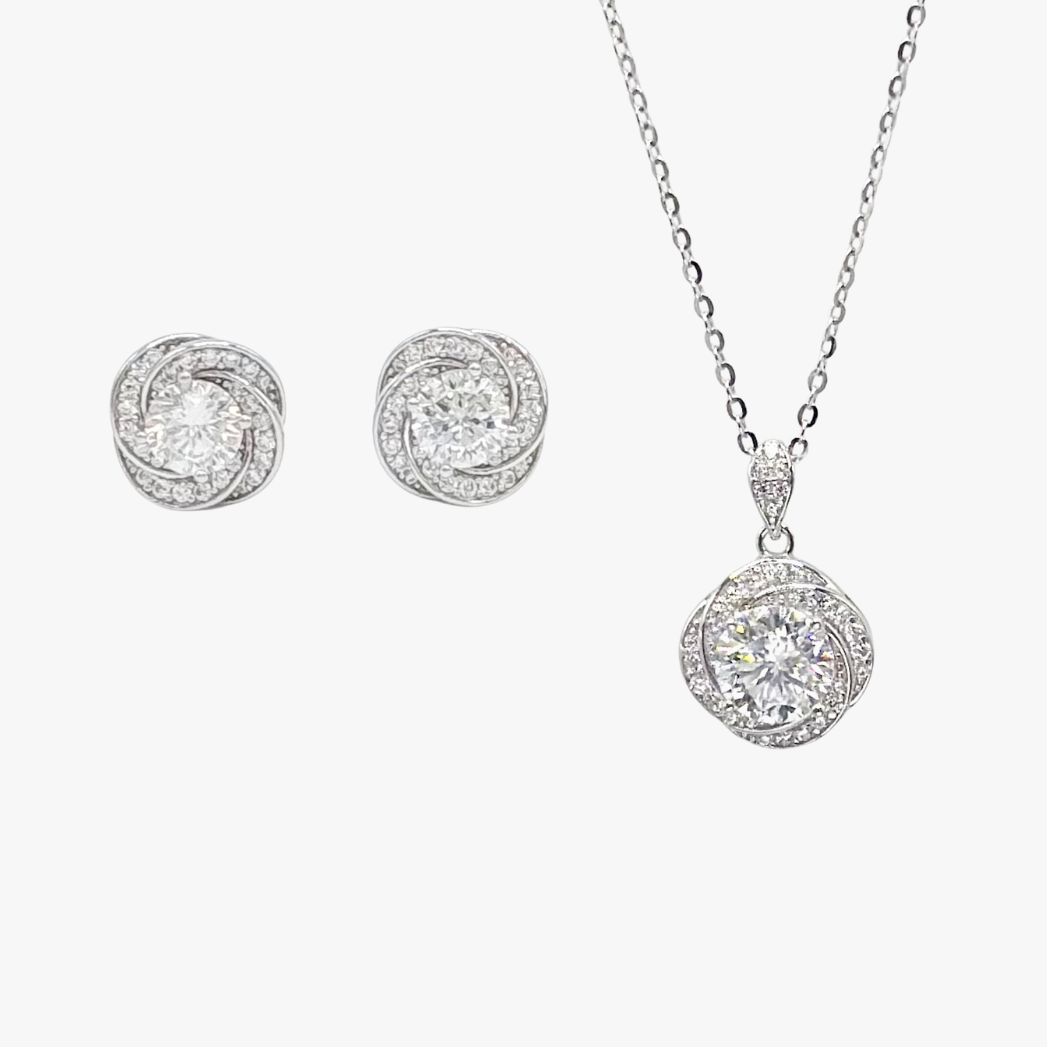 Love Knot Moissanite Necklace & Earring Set | Sterling Silver