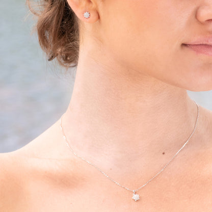 Silver dainty necklace with flower pendant on fine chain
