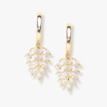 Gold-tone CZ flower cluster drop earrings