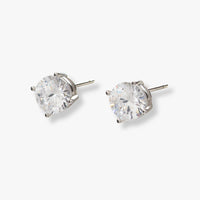 925 sterling silver single stud earring with round clear stone, prong setting