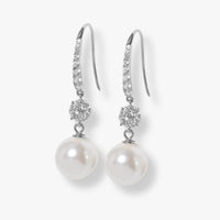 Silver pearl drop earrings with diamante sparkle top and hook