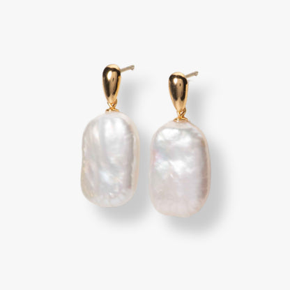 Freshwater pearl statement earrings with gold-tone oval baroque pearls
