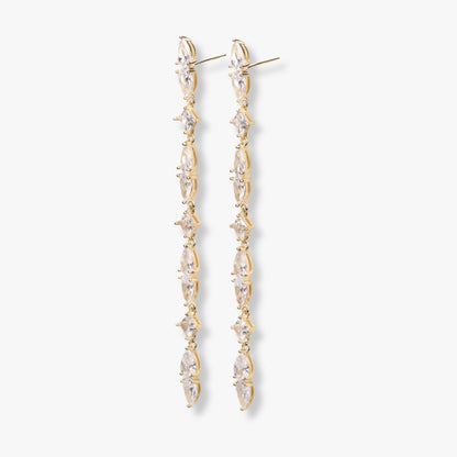 Gold crystal drop earrings with teardrop charms and hoop backs