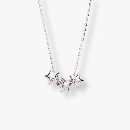 Silver three-star necklace with linked chain and three star pendants