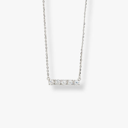 Moissanite bar necklace with rectangular crystal bar pendant on a silver-tone chain