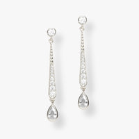Silver CZ drop earrings with teardrop stones and dangling drop charms